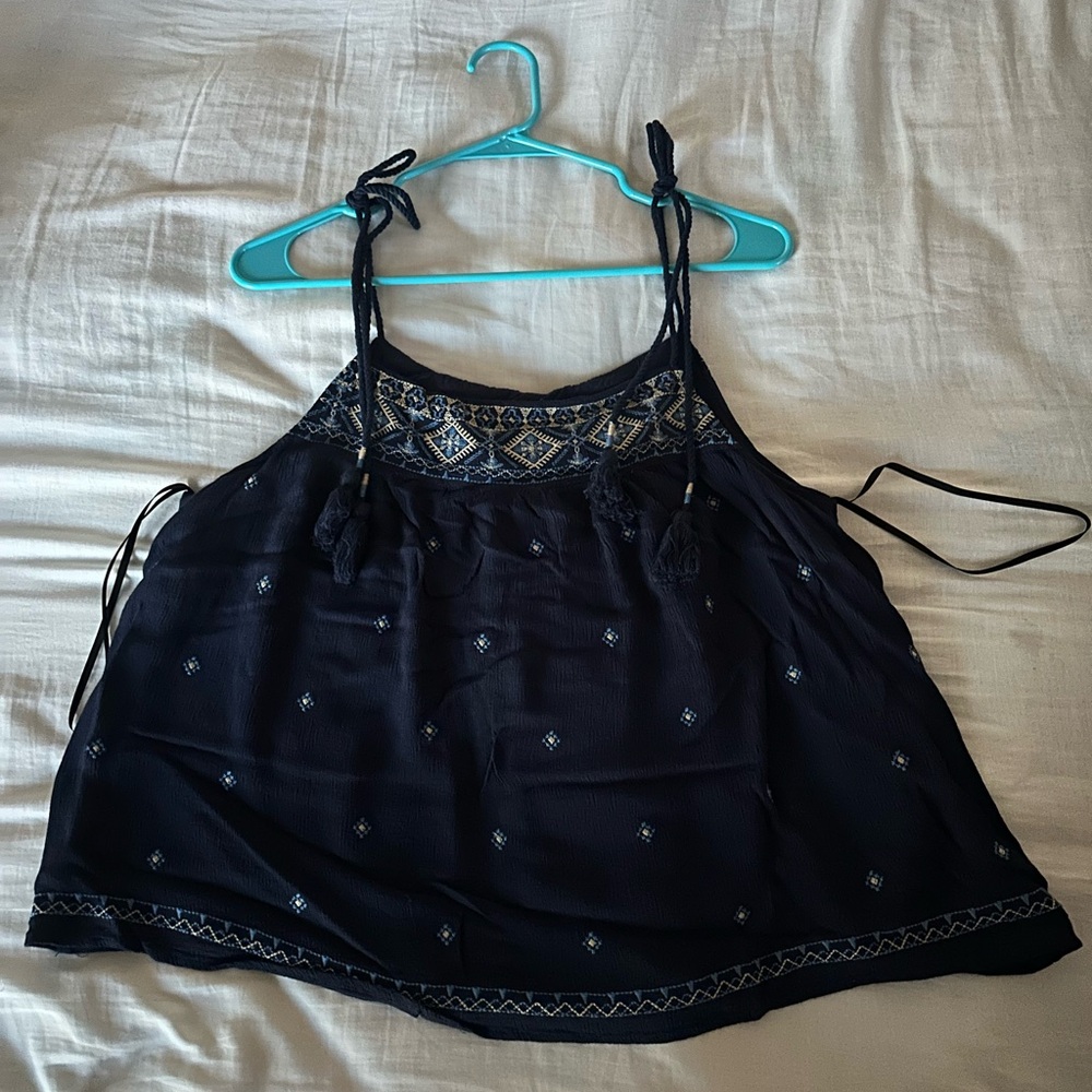 Miss Me Navy Camisole with Intricate Embroidery